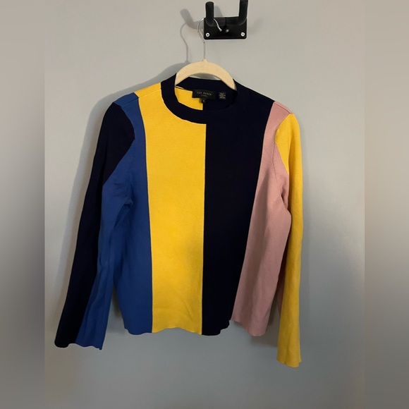 Ted Baker Womens Fenchi Stripe A Line Sweater Colorblock - Picture 5 of 9